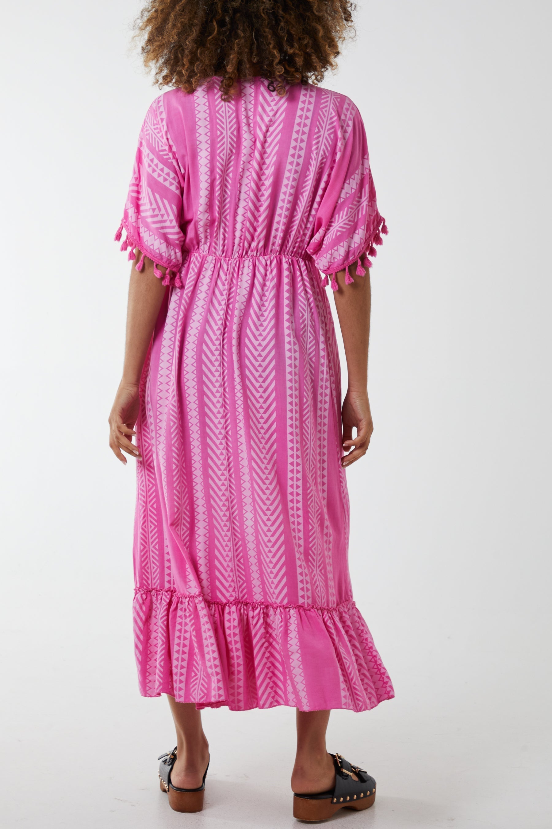Aztec Print Tassel Midi Dress For Women  - Dropwear