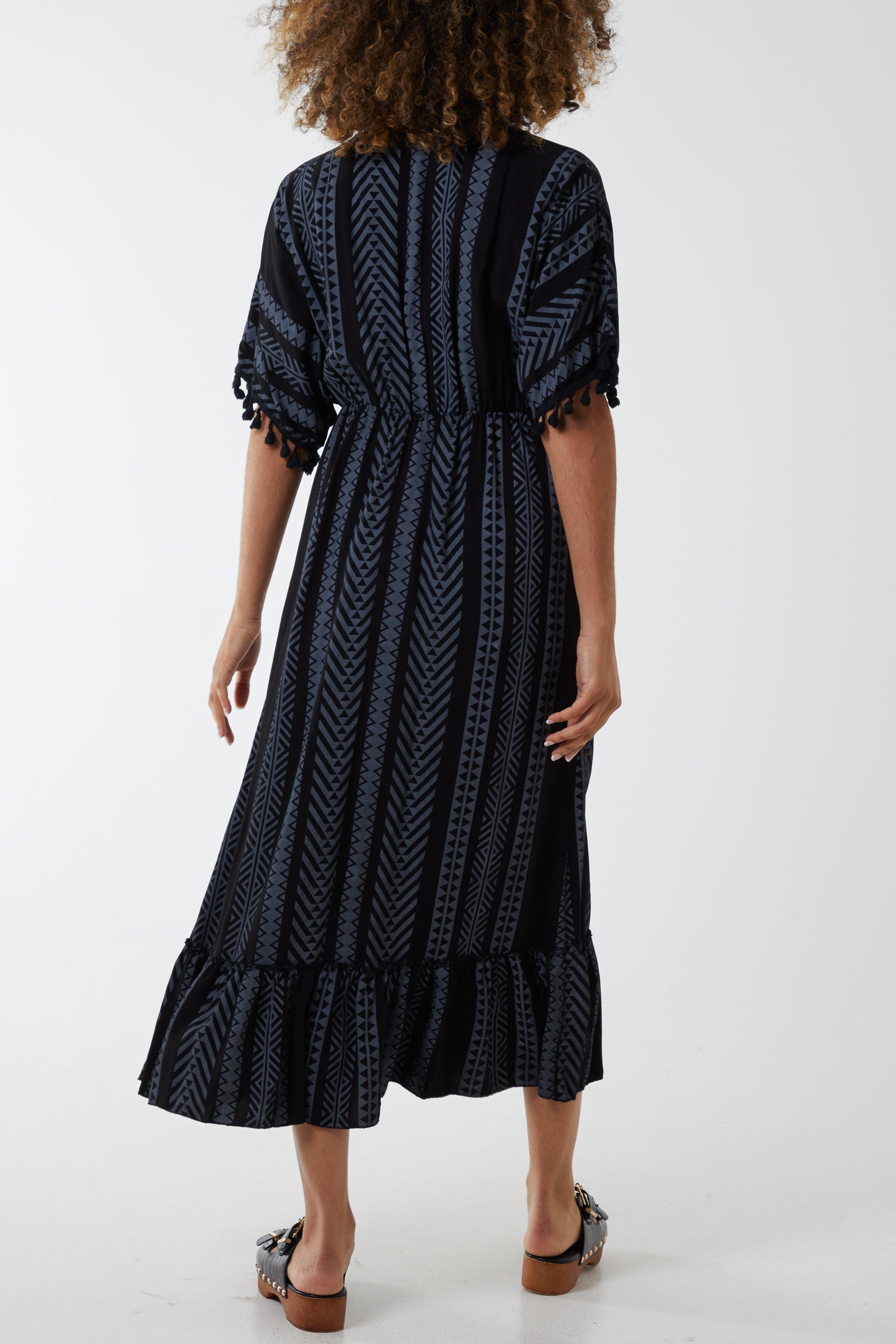 Aztec Print Tassel Midi Dress For Women  - Dropwear