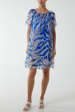 Royal Blue Zebra Print Bardot Sheer Mini Dress For Women ONE SIZE - Dropwear