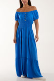 Khaki Gypsy Scoop Neck Button Maxi Dress For Women ONE SIZE - Dropwear