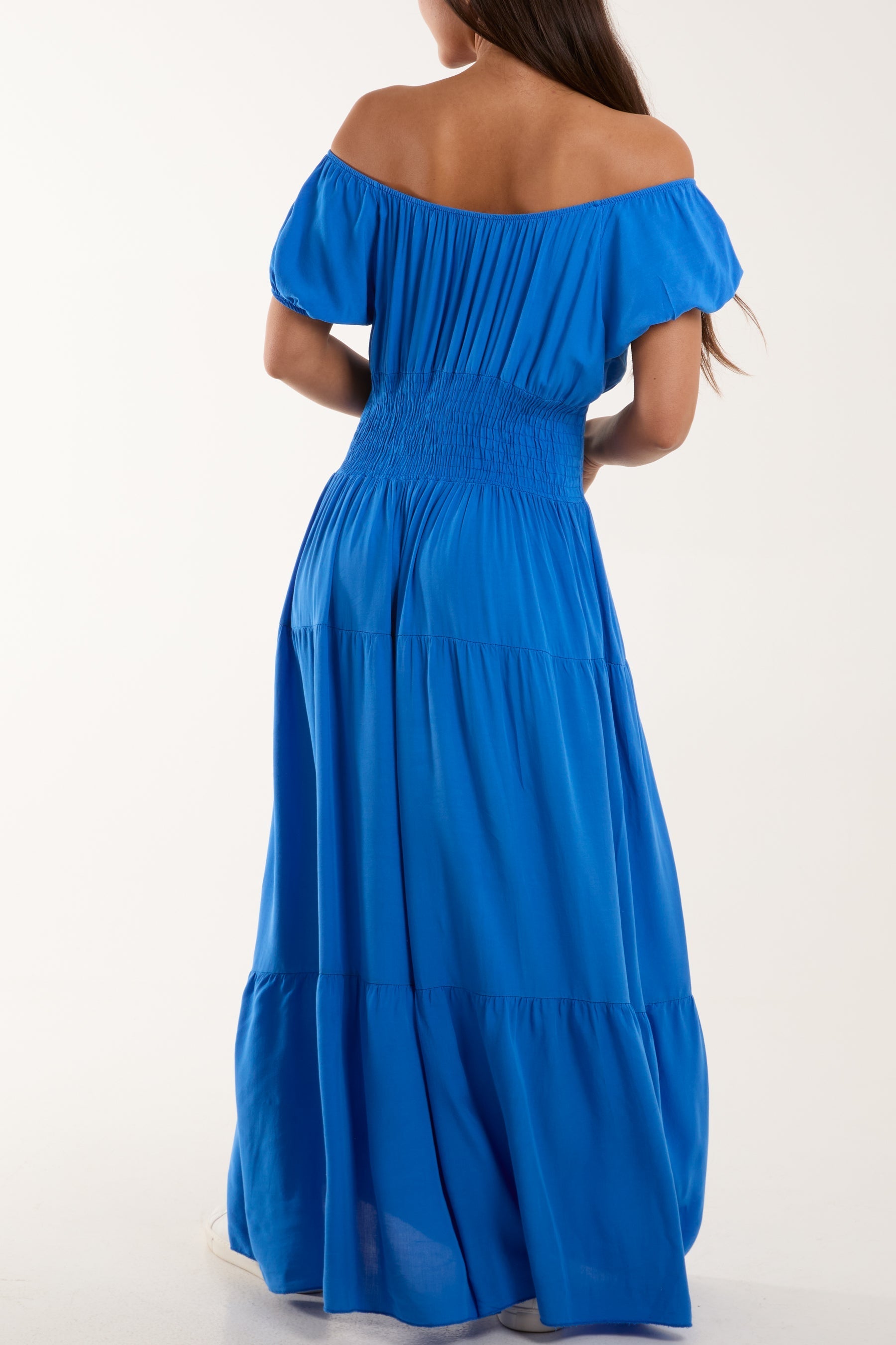 Royal Blue Gypsy Scoop Neck Button Maxi Dress For Women ONE SIZE - Dropwear