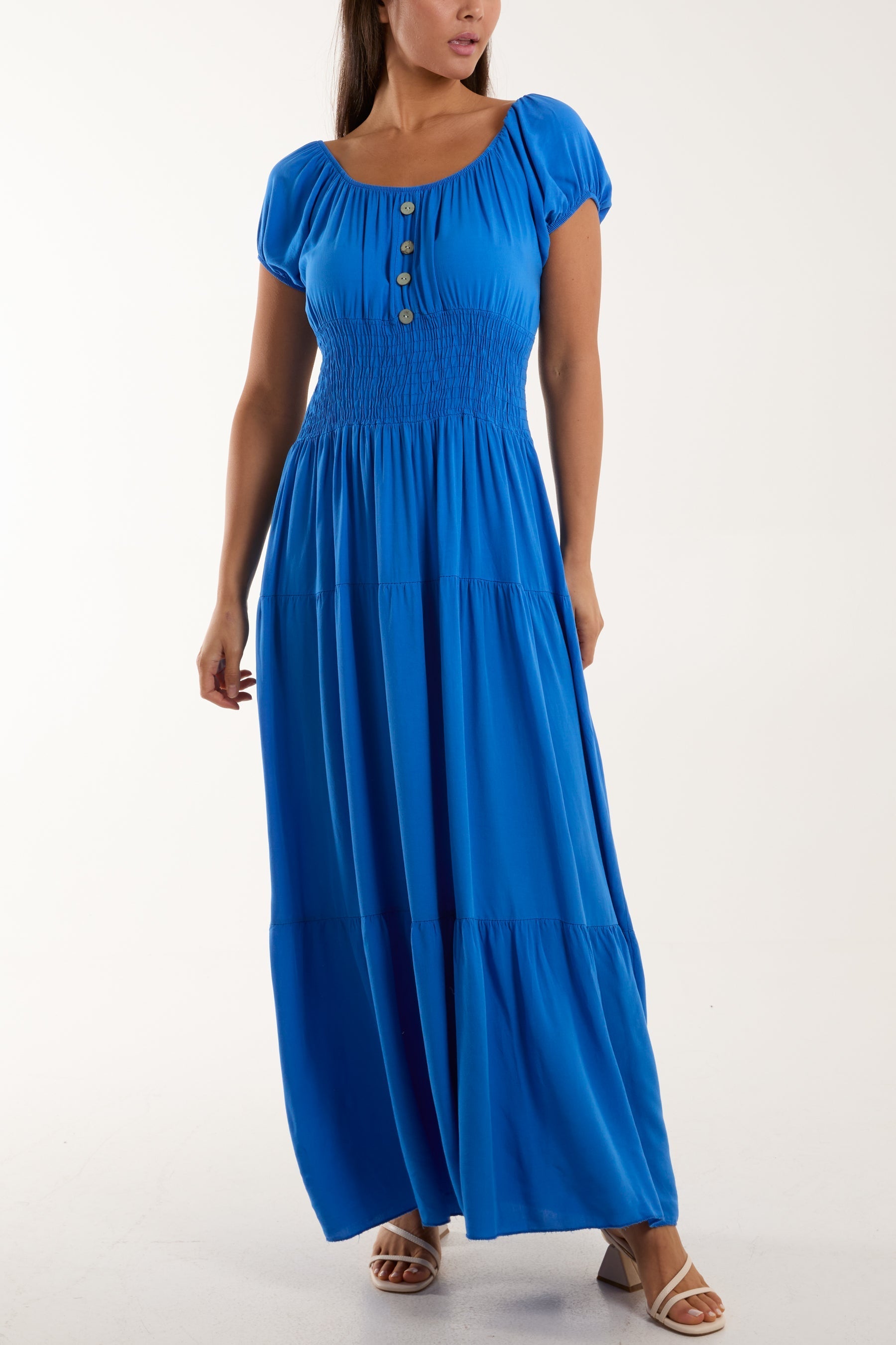 Fuchsia Gypsy Scoop Neck Button Maxi Dress For Women ONE SIZE - Dropwear