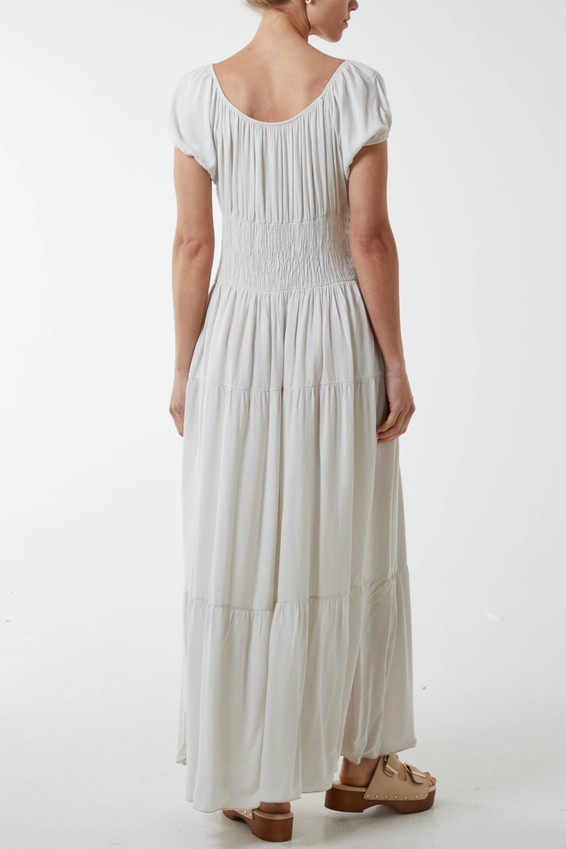 Gypsy Scoop Neck Button Maxi Dress For Women  - Dropwear