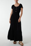 Gypsy Scoop Neck Button Maxi Dress For Women  - Dropwear