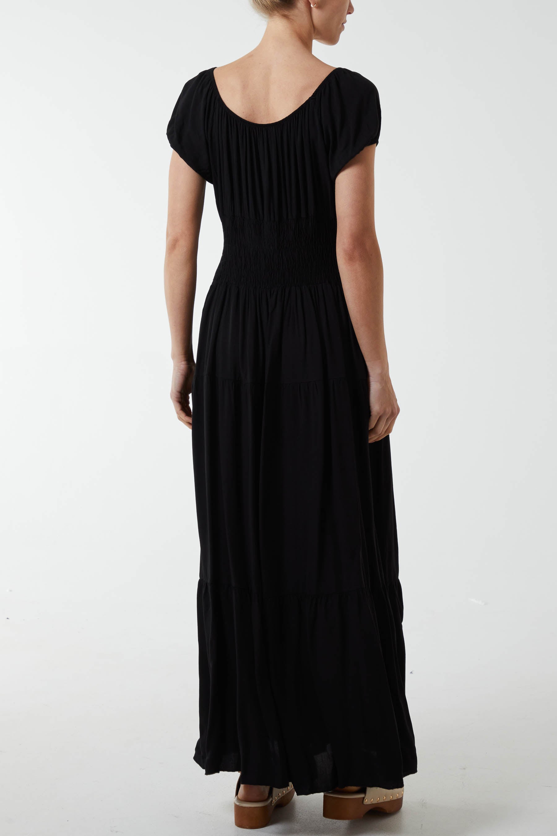 Gypsy Scoop Neck Button Maxi Dress For Women  - Dropwear