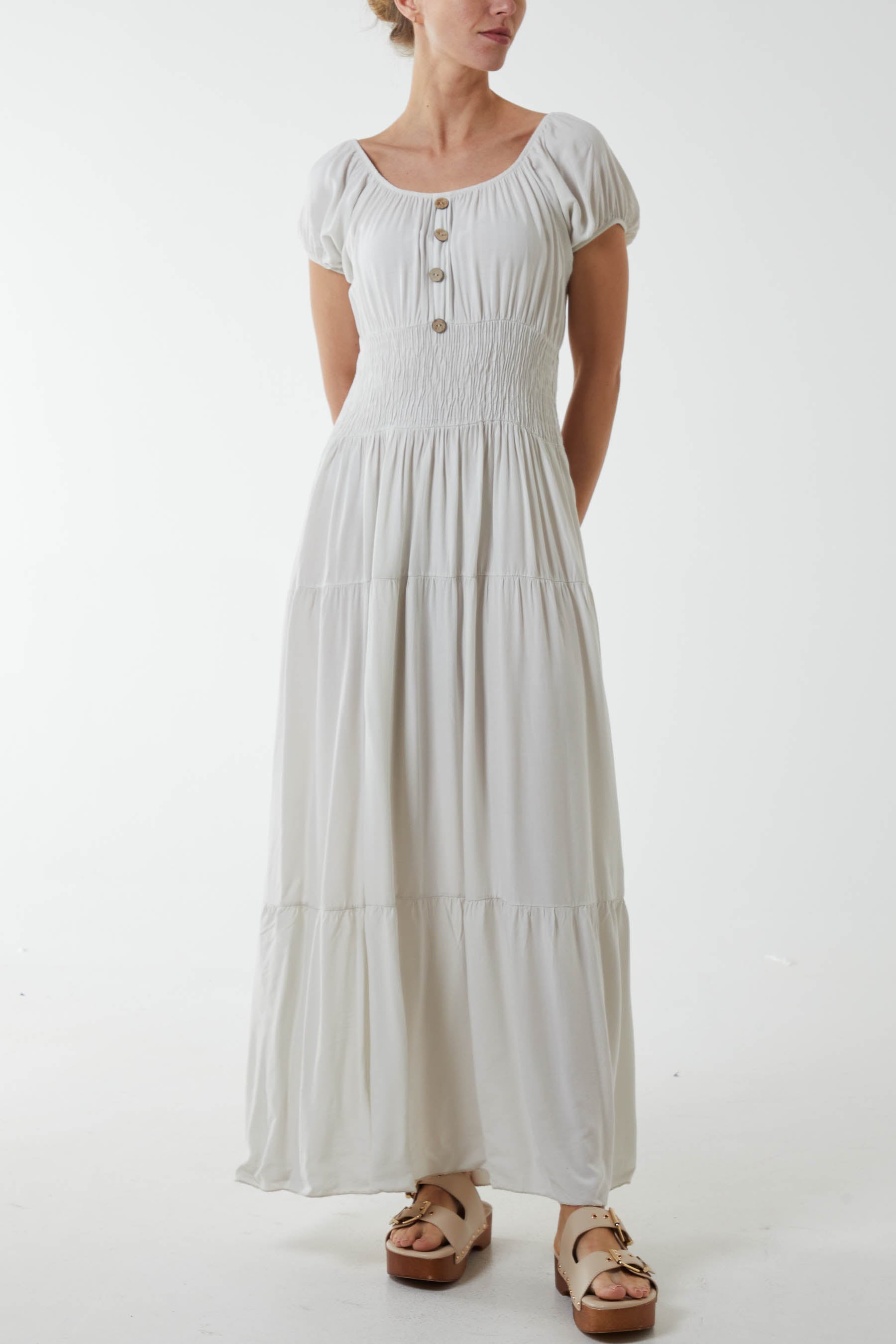Gypsy Scoop Neck Button Maxi Dress For Women  - Dropwear