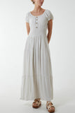 Gypsy Scoop Neck Button Maxi Dress For Women  - Dropwear