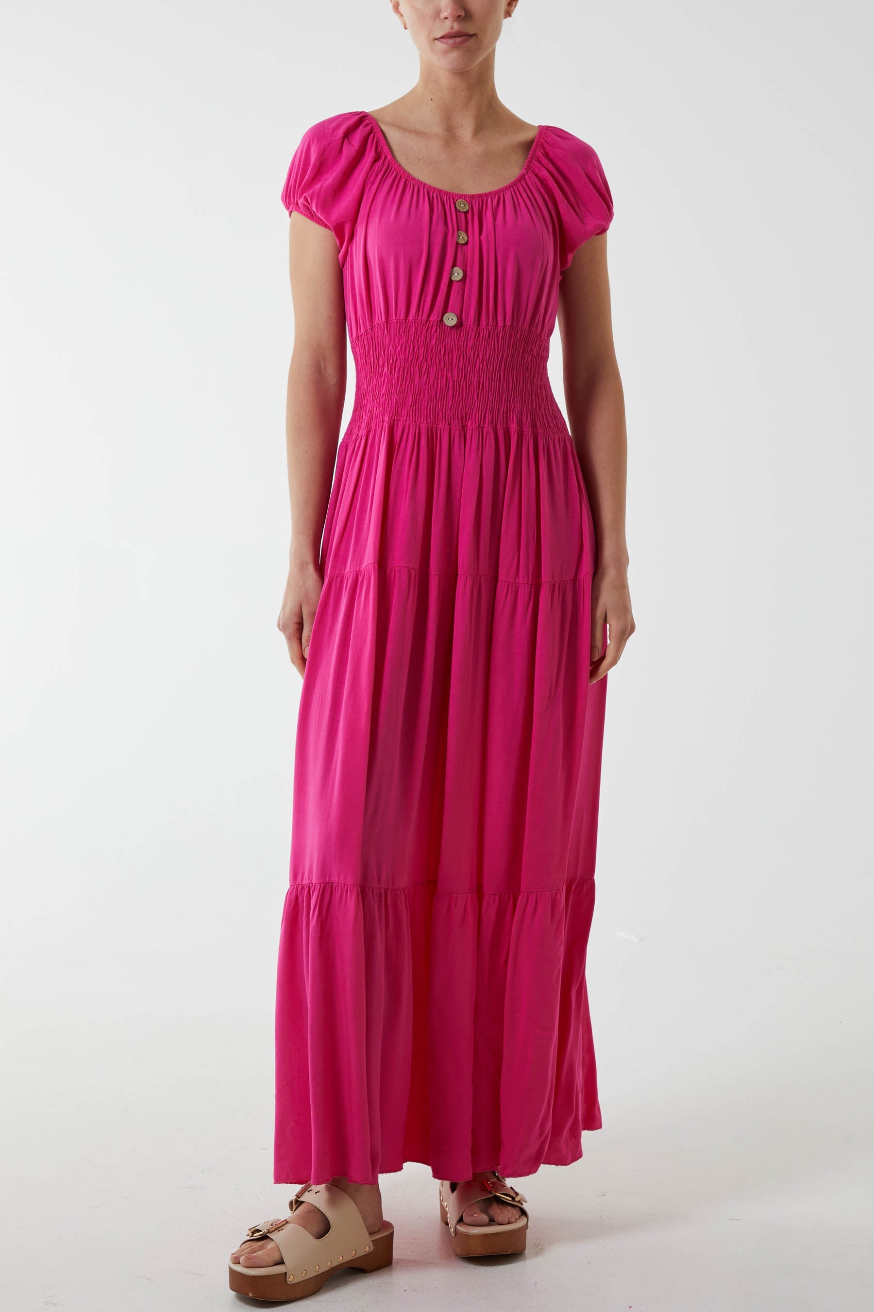 Gypsy Scoop Neck Button Maxi Dress For Women  - Dropwear