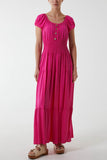 Gypsy Scoop Neck Button Maxi Dress For Women  - Dropwear