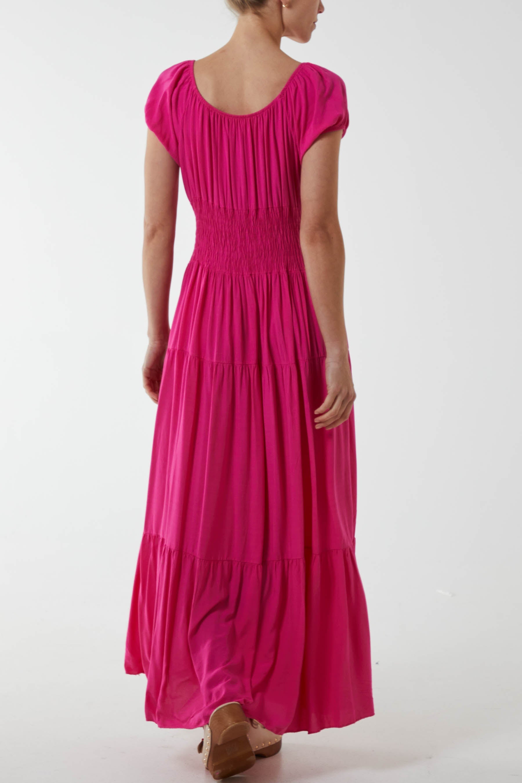 Gypsy Scoop Neck Button Maxi Dress For Women  - Dropwear