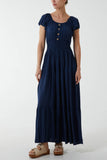 Gypsy Scoop Neck Button Maxi Dress For Women  - Dropwear
