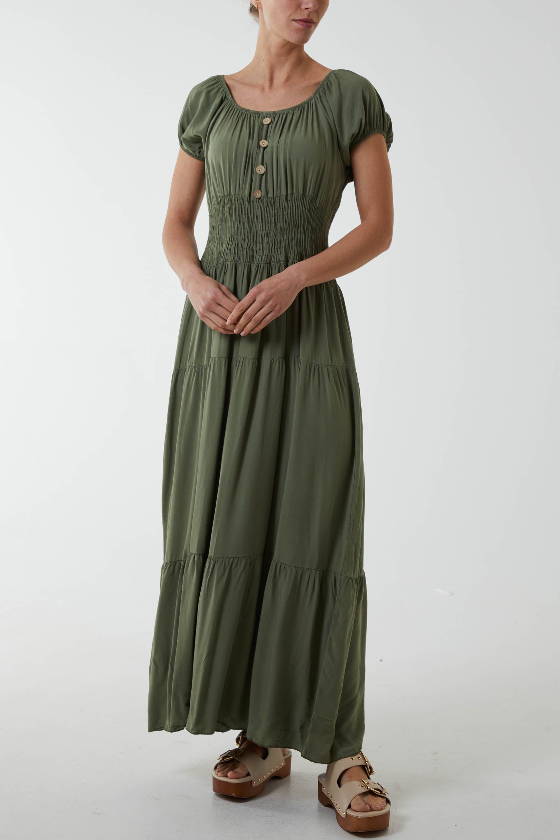 Gypsy Scoop Neck Button Maxi Dress For Women  - Dropwear