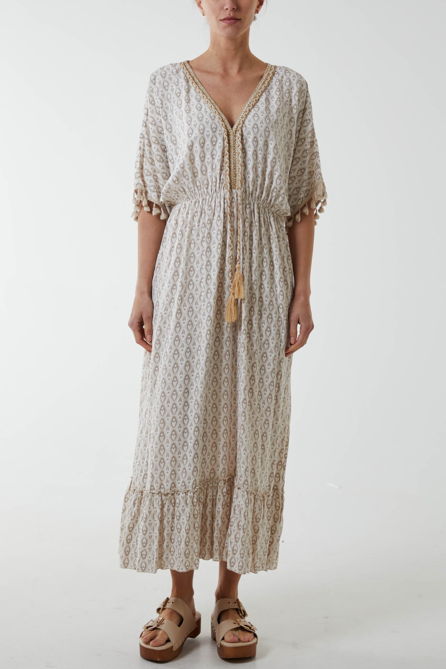 Mosaic Print Tassel Dress For Women  - Dropwear