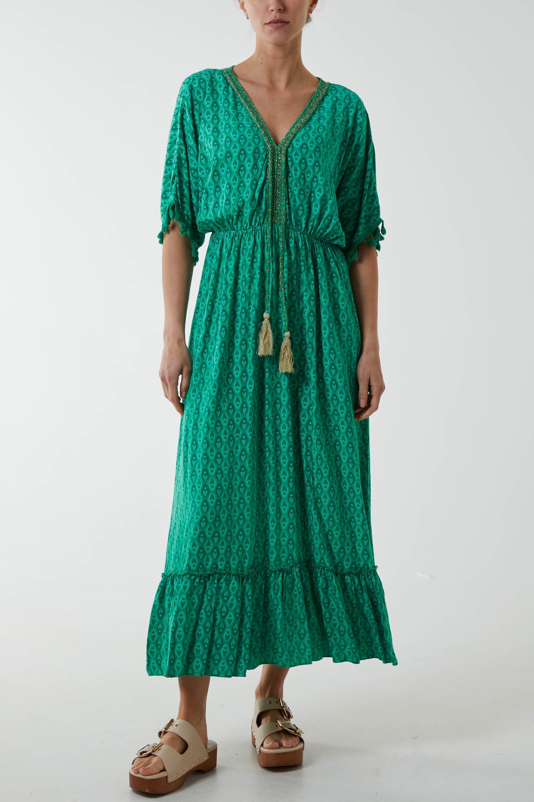Mosaic Print Tassel Dress For Women  - Dropwear