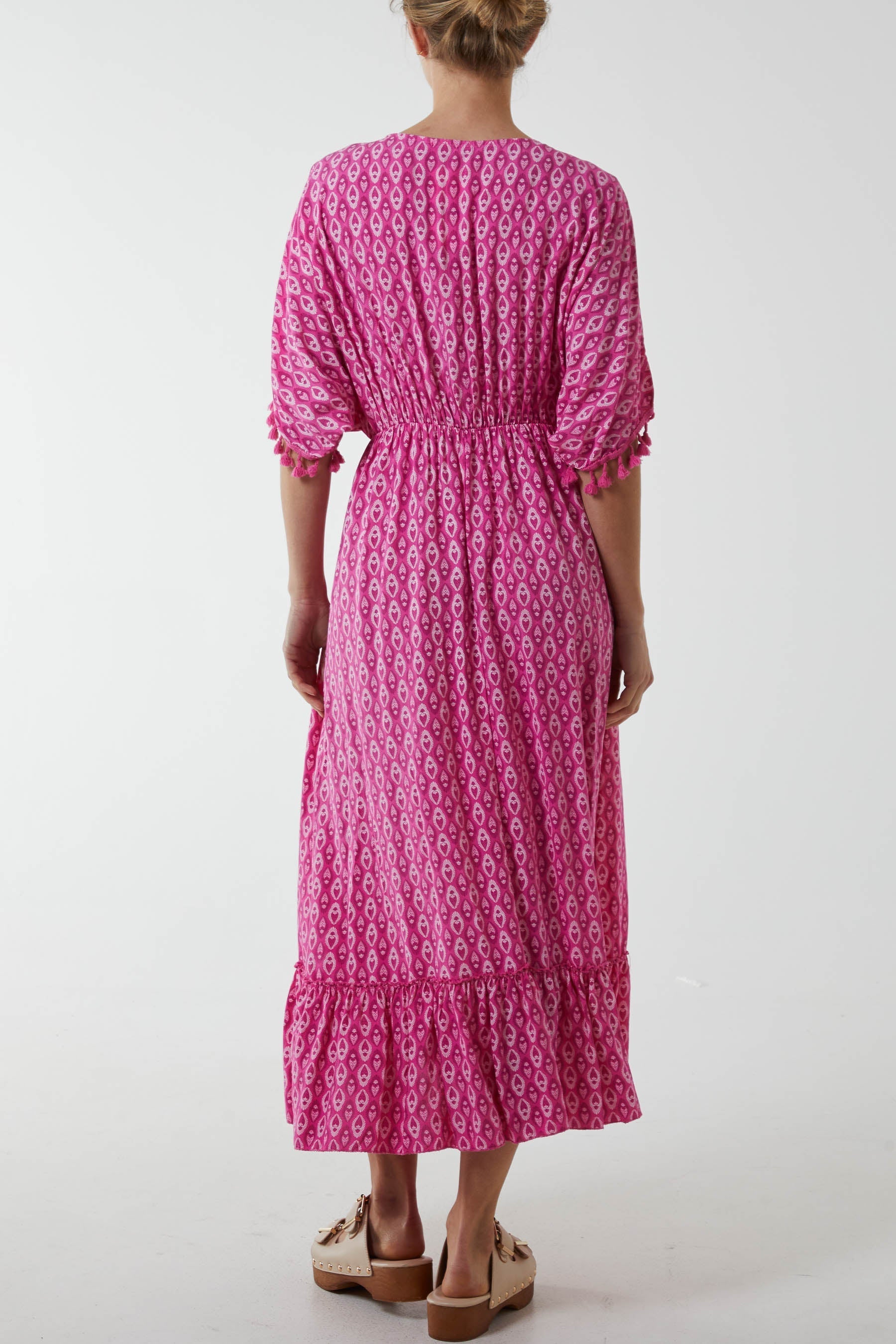 Navy Mosaic Print Tassel Dress For Women ONE SIZE - Dropwear