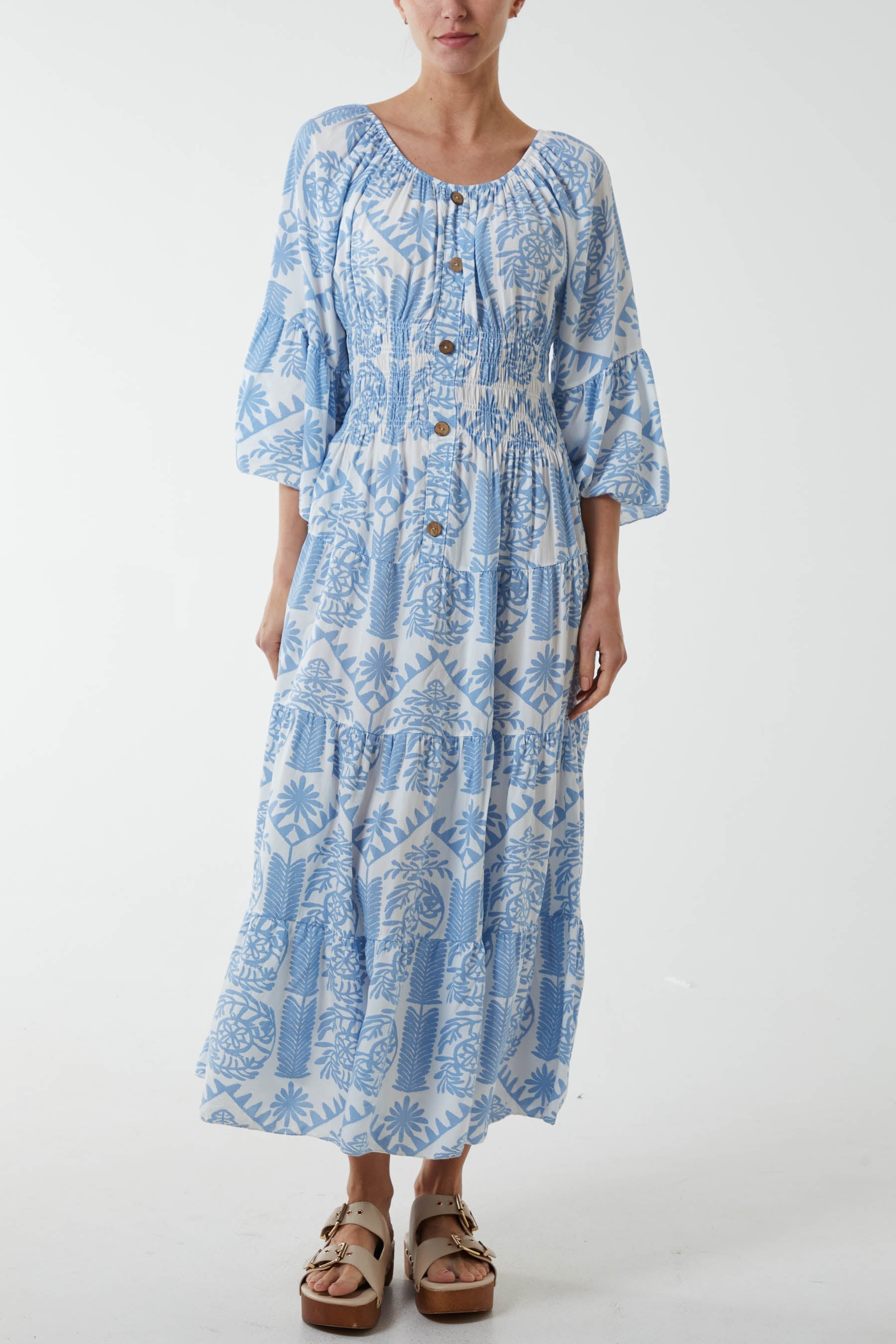 Royal Blue Gypsy Barot Baroque Button Dress For Women ONE SIZE - Dropwear