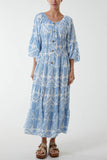Royal Blue Gypsy Barot Baroque Button Dress For Women ONE SIZE - Dropwear