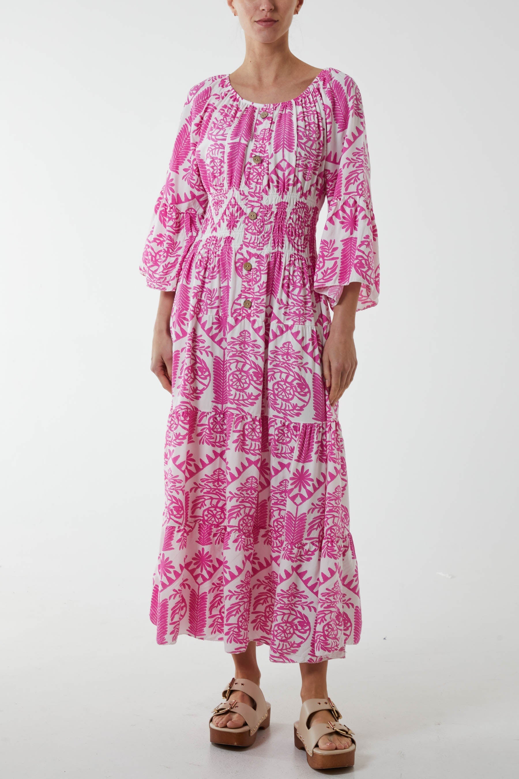 Light Blue Gypsy Barot Baroque Button Dress For Women ONE SIZE - Dropwear