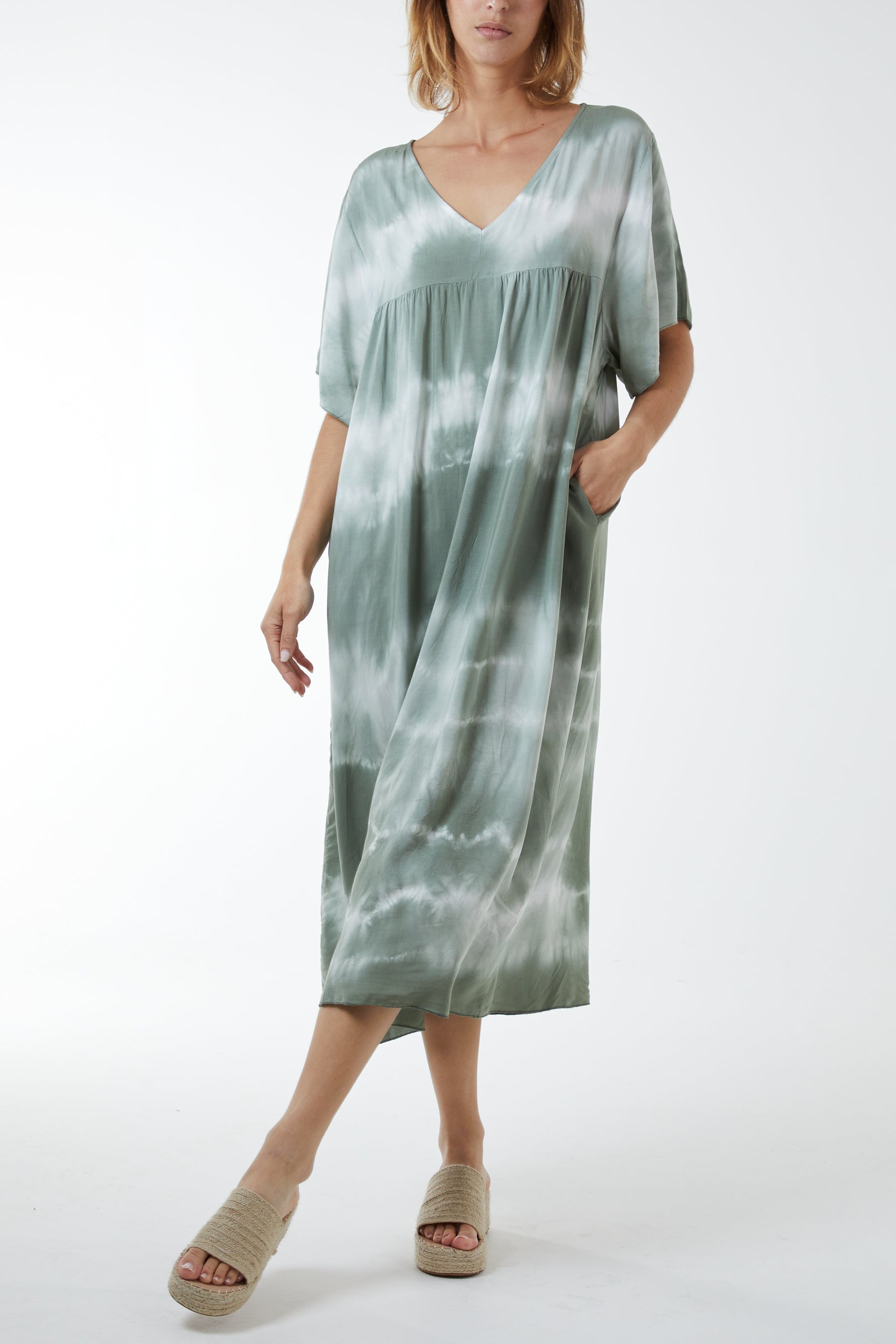 V-Neck Tie Dye Maxi Dress For Women  - Dropwear