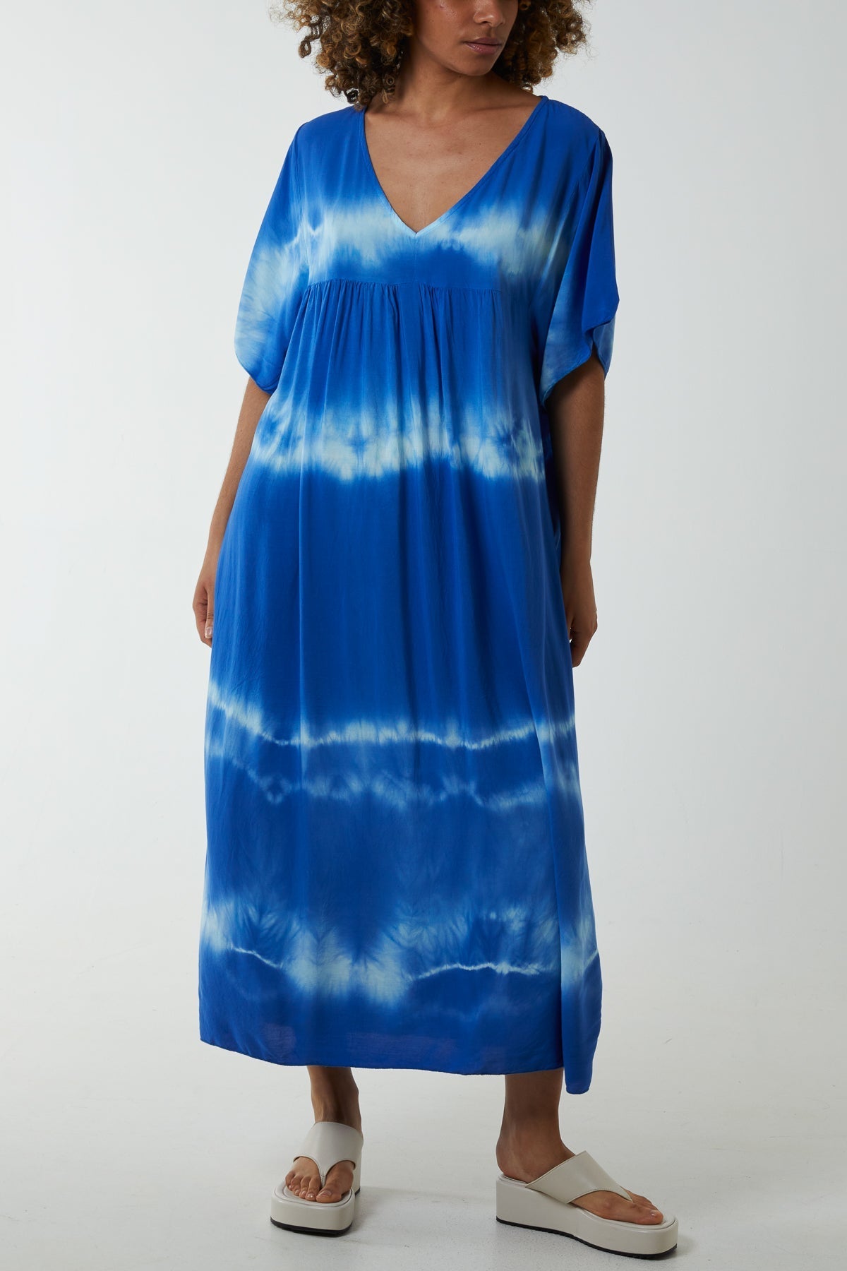 Khaki V-Neck Tie Dye Maxi Dress For Women ONE SIZE - Dropwear