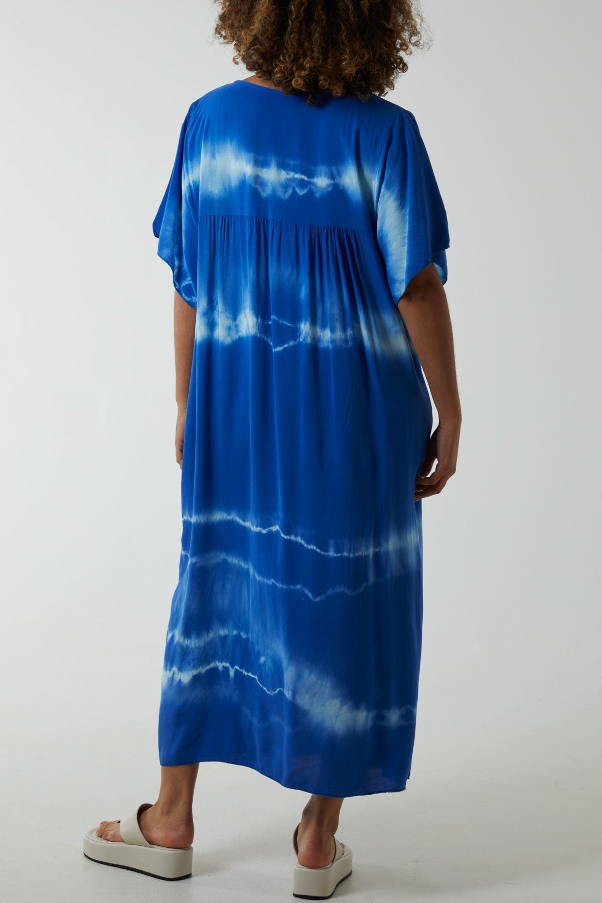 Royal Blue V-Neck Tie Dye Maxi Dress For Women ONE SIZE - Dropwear