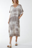 Mocha V-Neck Tie Dye Maxi Dress For Women ONE SIZE - Dropwear