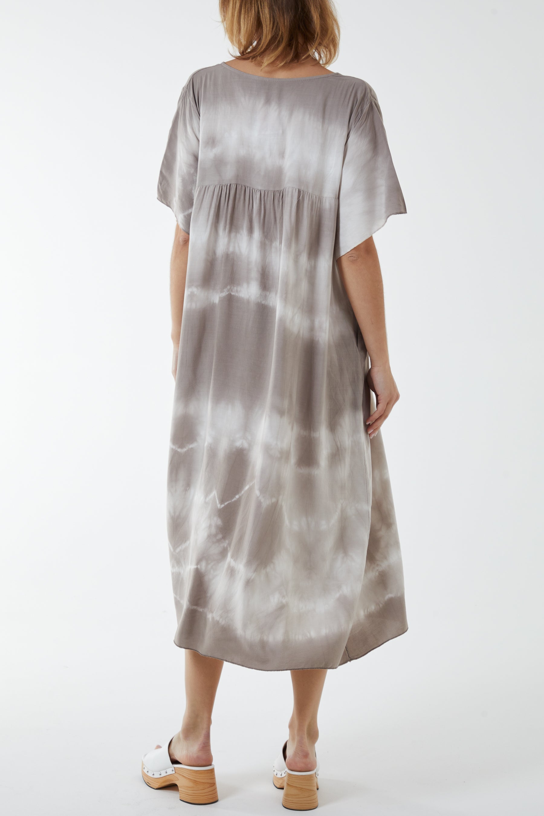 Navy V-Neck Tie Dye Maxi Dress For Women ONE SIZE - Dropwear