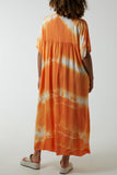 Orange V-Neck Tie Dye Maxi Dress For Women ONE SIZE - Dropwear