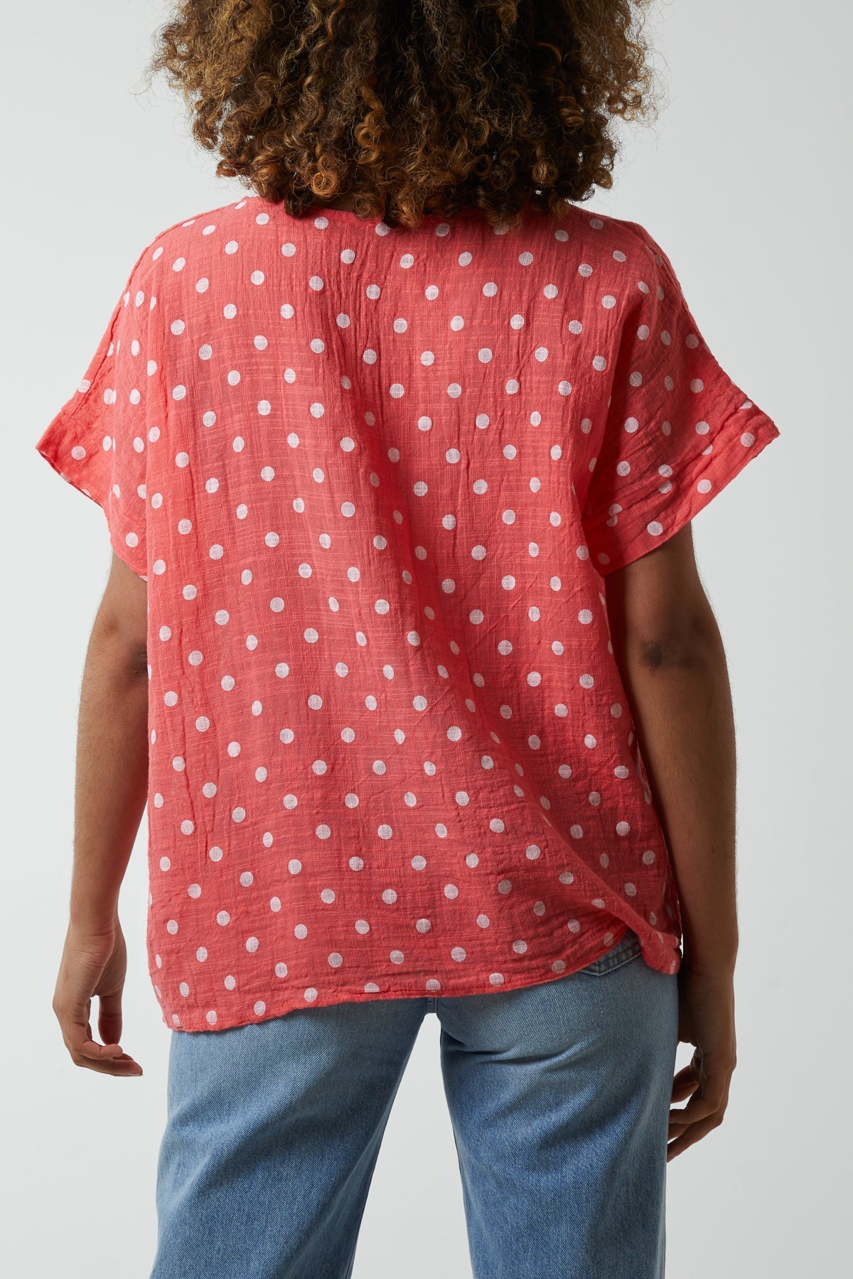 Light Blue Polka Dot Short Sleeve Top For Women ONE SIZE - Dropwear