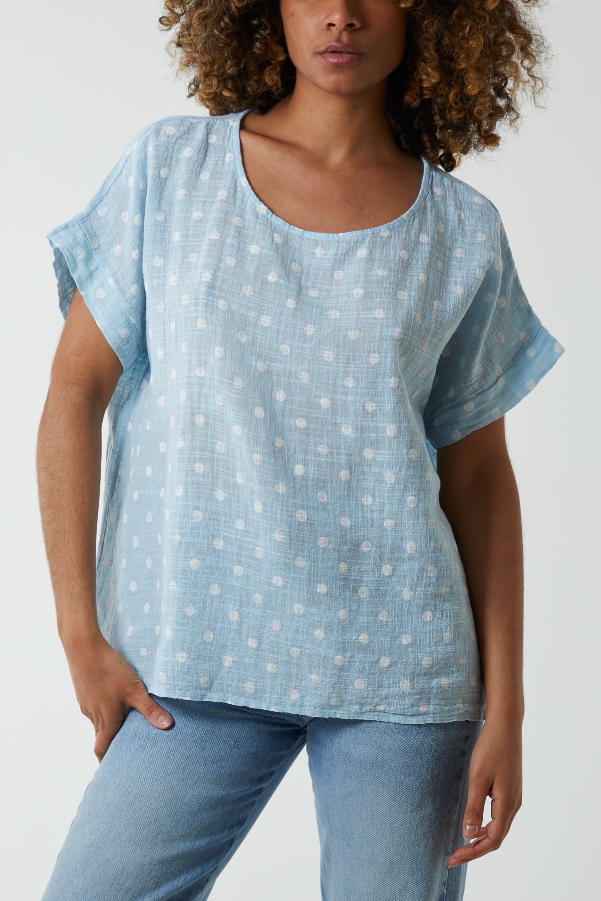 Hot Pink Polka Dot Short Sleeve Top For Women ONE SIZE - Dropwear