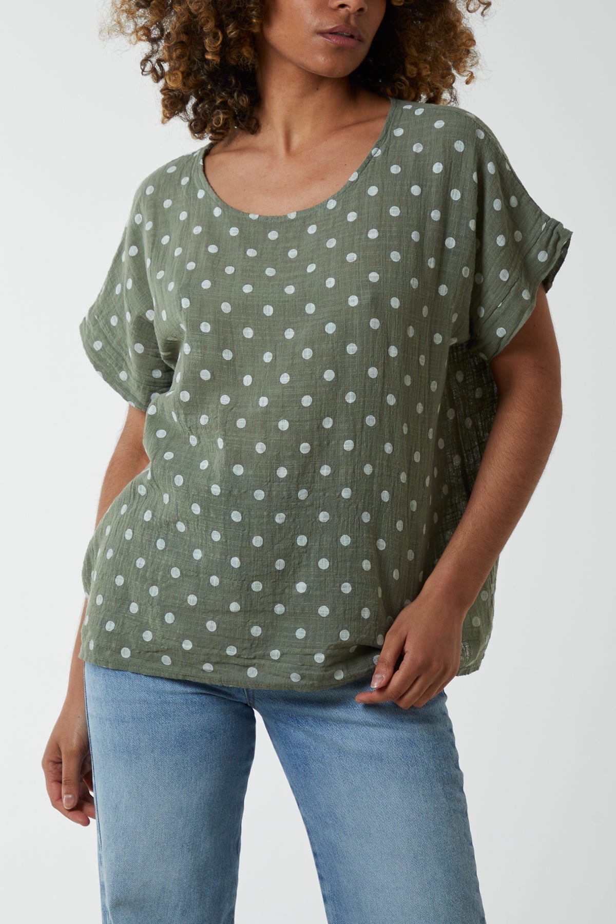 Stone Polka Dot Short Sleeve Top For Women ONE SIZE - Dropwear