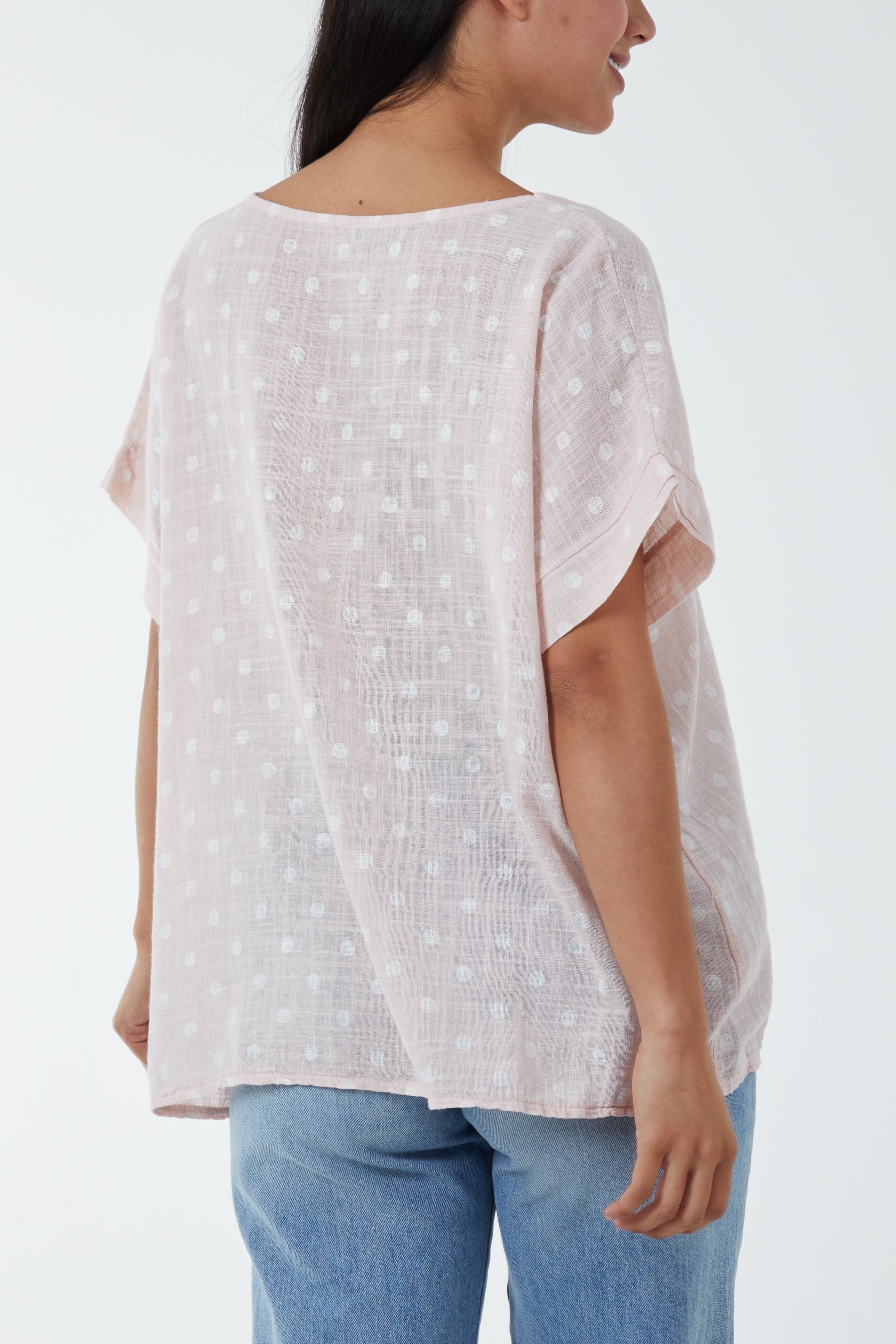Royal Blue Polka Dot Short Sleeve Top For Women ONE SIZE - Dropwear