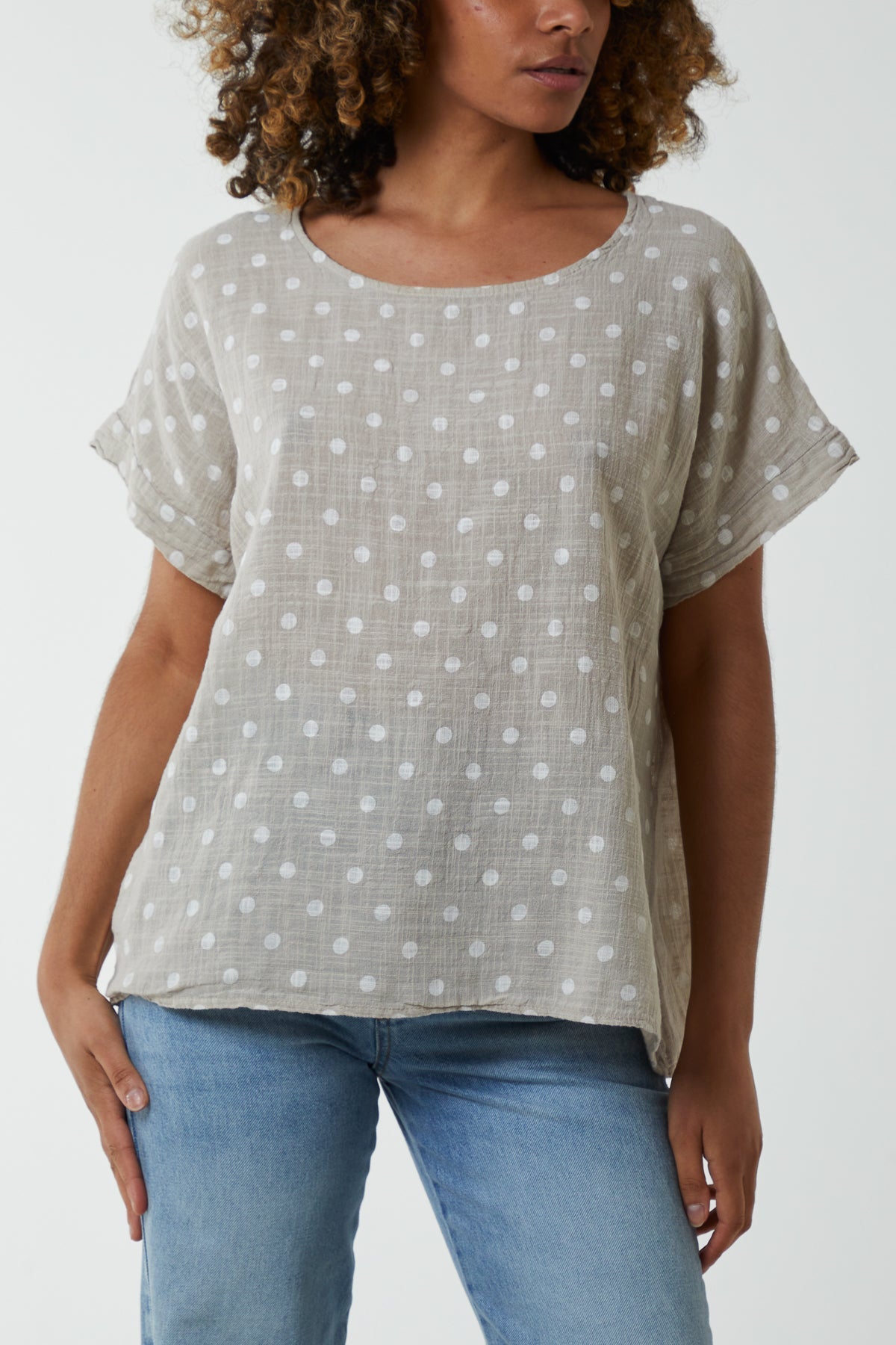 Coral Polka Dot Short Sleeve Top For Women ONE SIZE - Dropwear