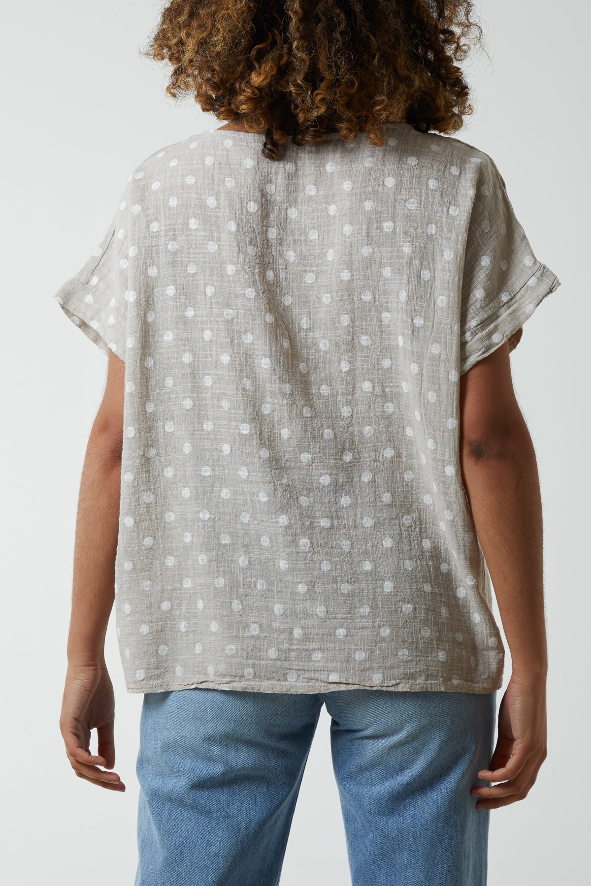 White Polka Dot Short Sleeve Top For Women ONE SIZE - Dropwear