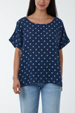 Navy Polka Dot Short Sleeve Top For Women ONE SIZE - Dropwear