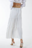 White Belted Tiered Maxi Skirt For Women ONE SIZE - Dropwear