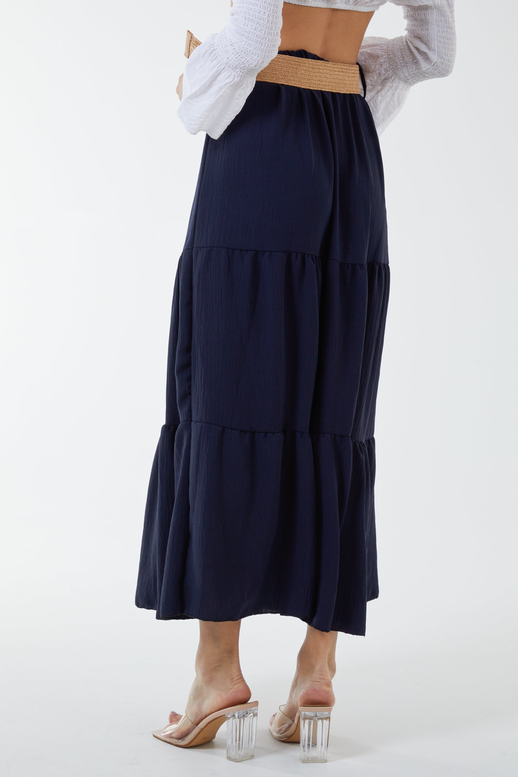 Belted Tiered Maxi Skirt For Women  - Dropwear