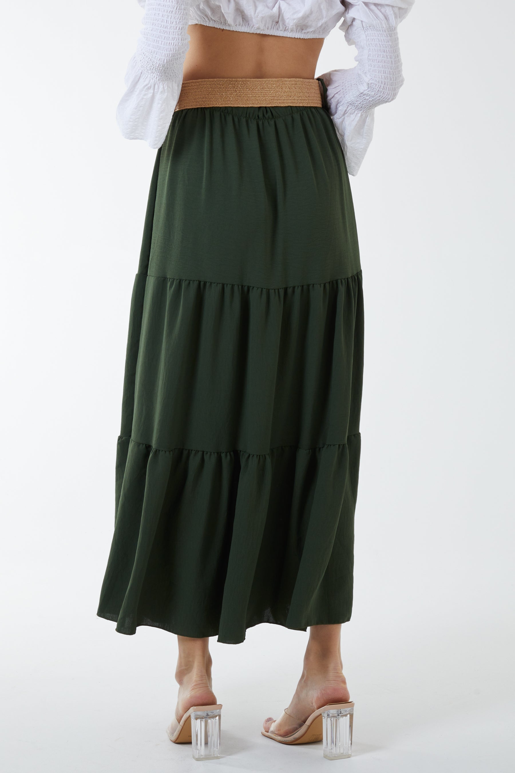 Belted Tiered Maxi Skirt For Women  - Dropwear