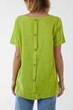Blush Round Neck Button Back Top For Women ONE SIZE - Dropwear