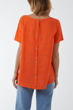 Light Blue Round Neck Button Back Top For Women ONE SIZE - Dropwear