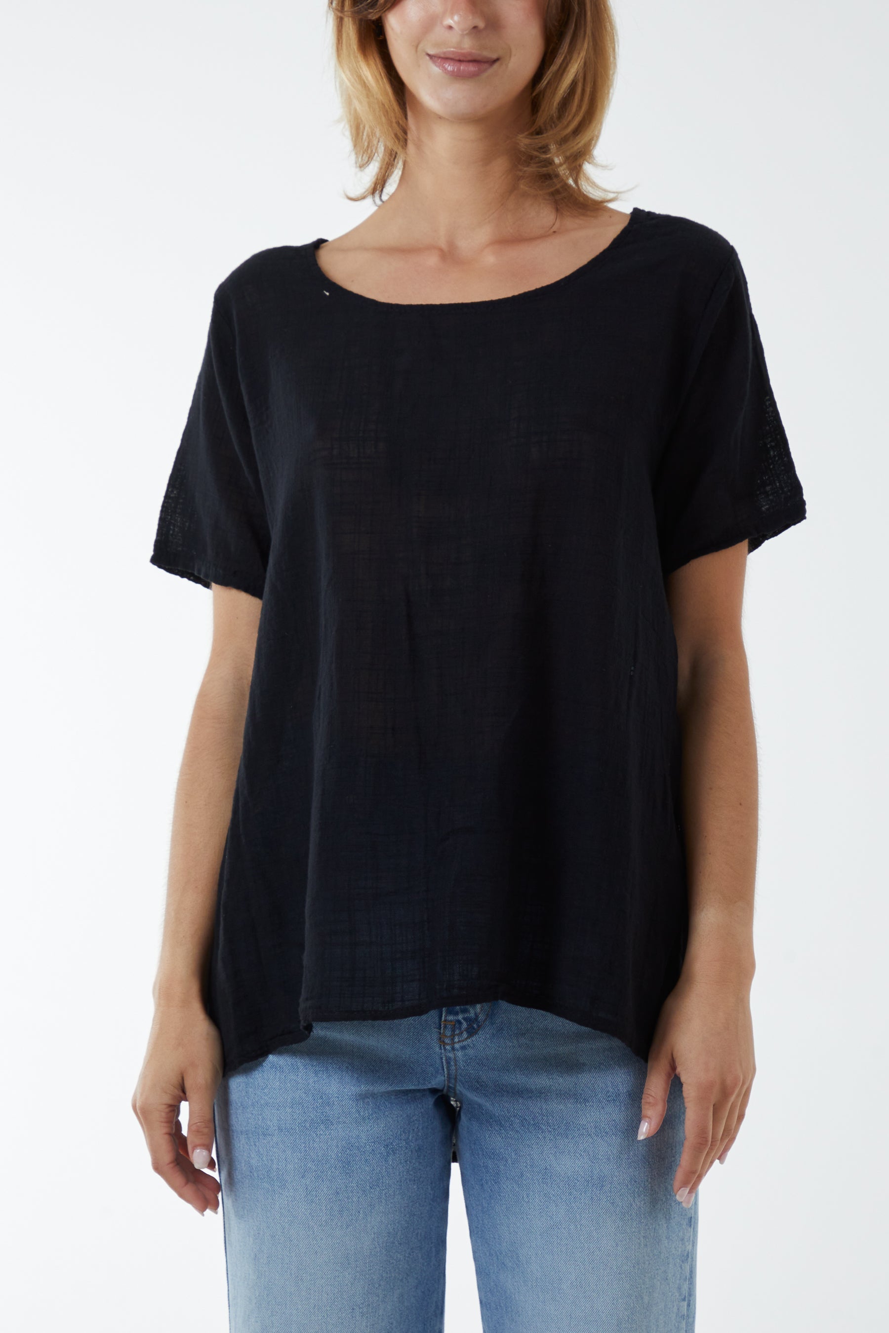 Round Neck Button Back Top For Women  - Dropwear