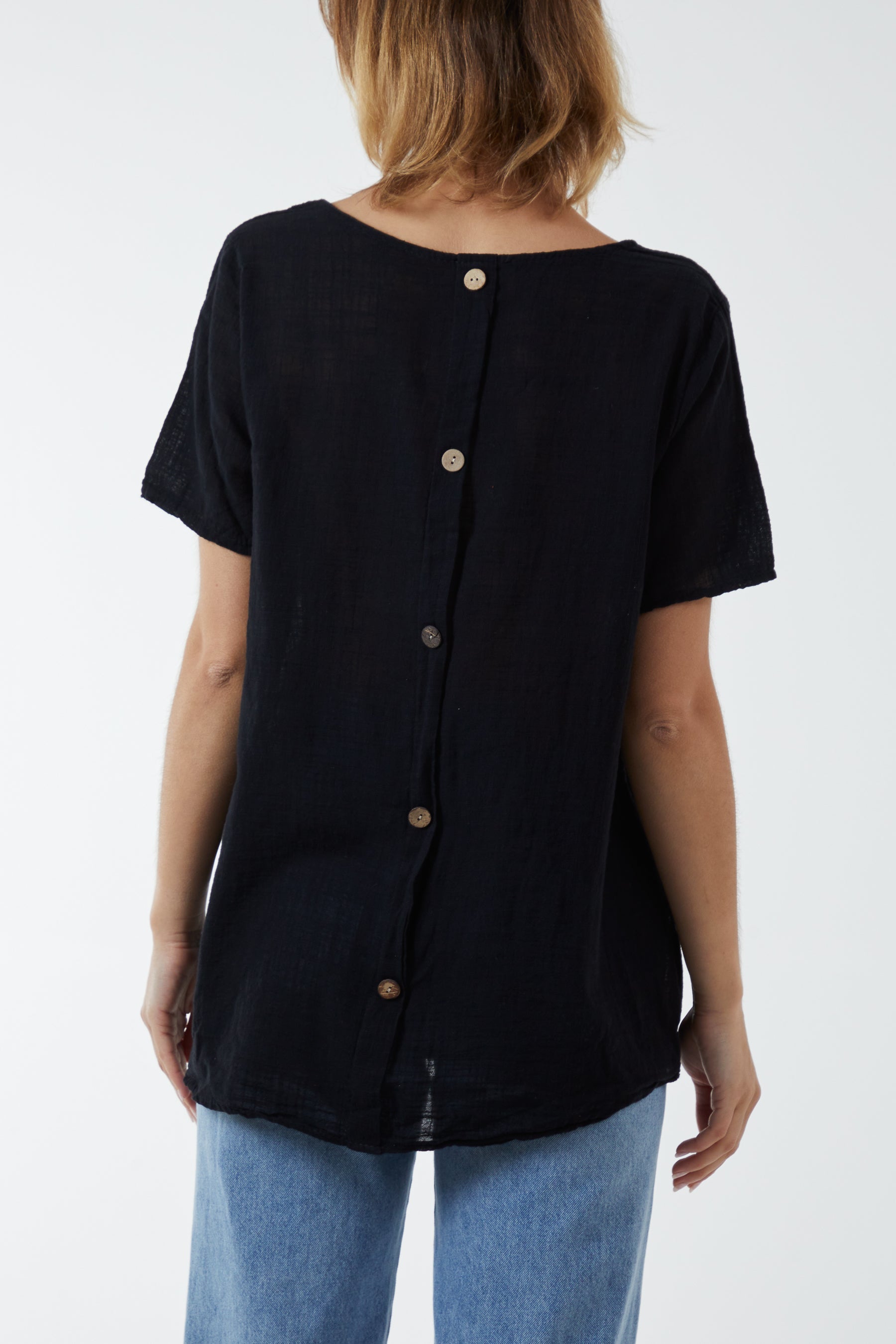 Round Neck Button Back Top For Women  - Dropwear