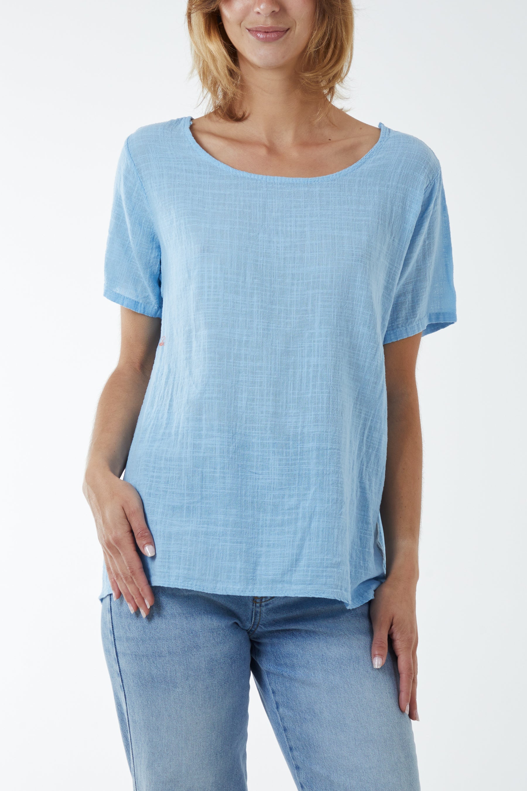 Round Neck Button Back Top For Women  - Dropwear