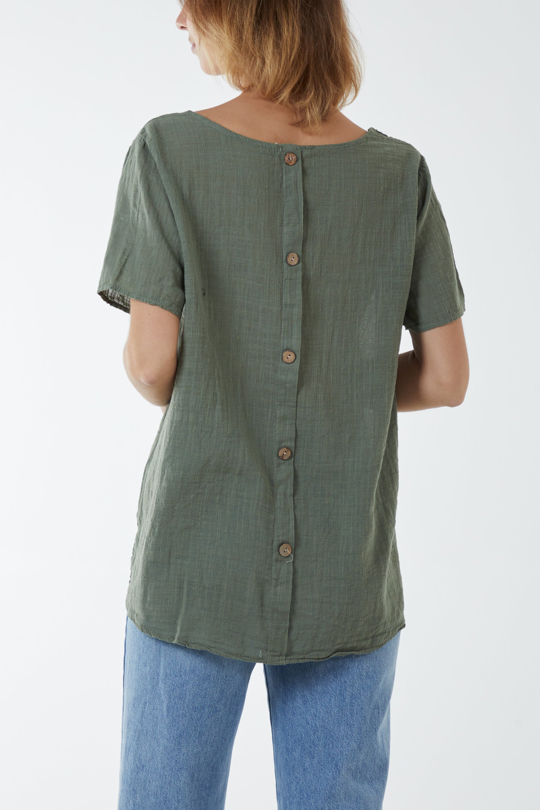 Black Round Neck Button Back Top For Women ONE SIZE - Dropwear