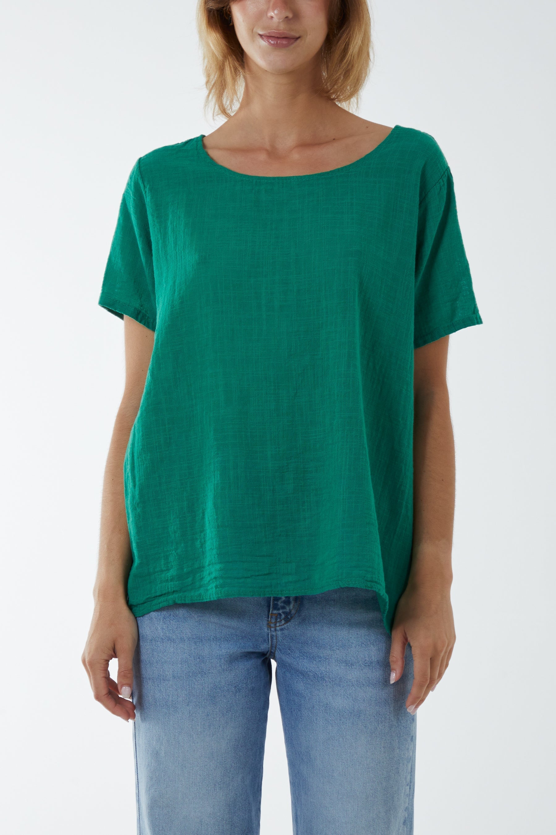 White Round Neck Button Back Top For Women ONE SIZE - Dropwear