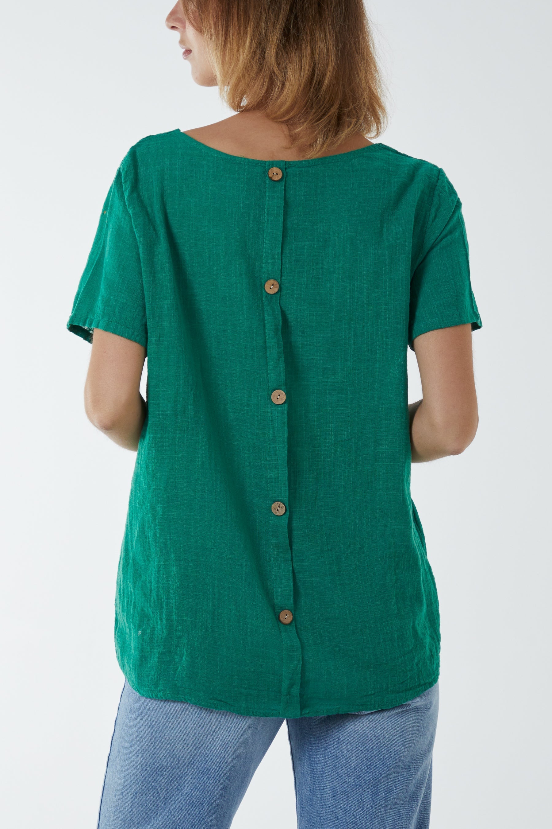 Navy Round Neck Button Back Top For Women ONE SIZE - Dropwear