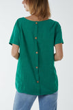 Navy Round Neck Button Back Top For Women ONE SIZE - Dropwear