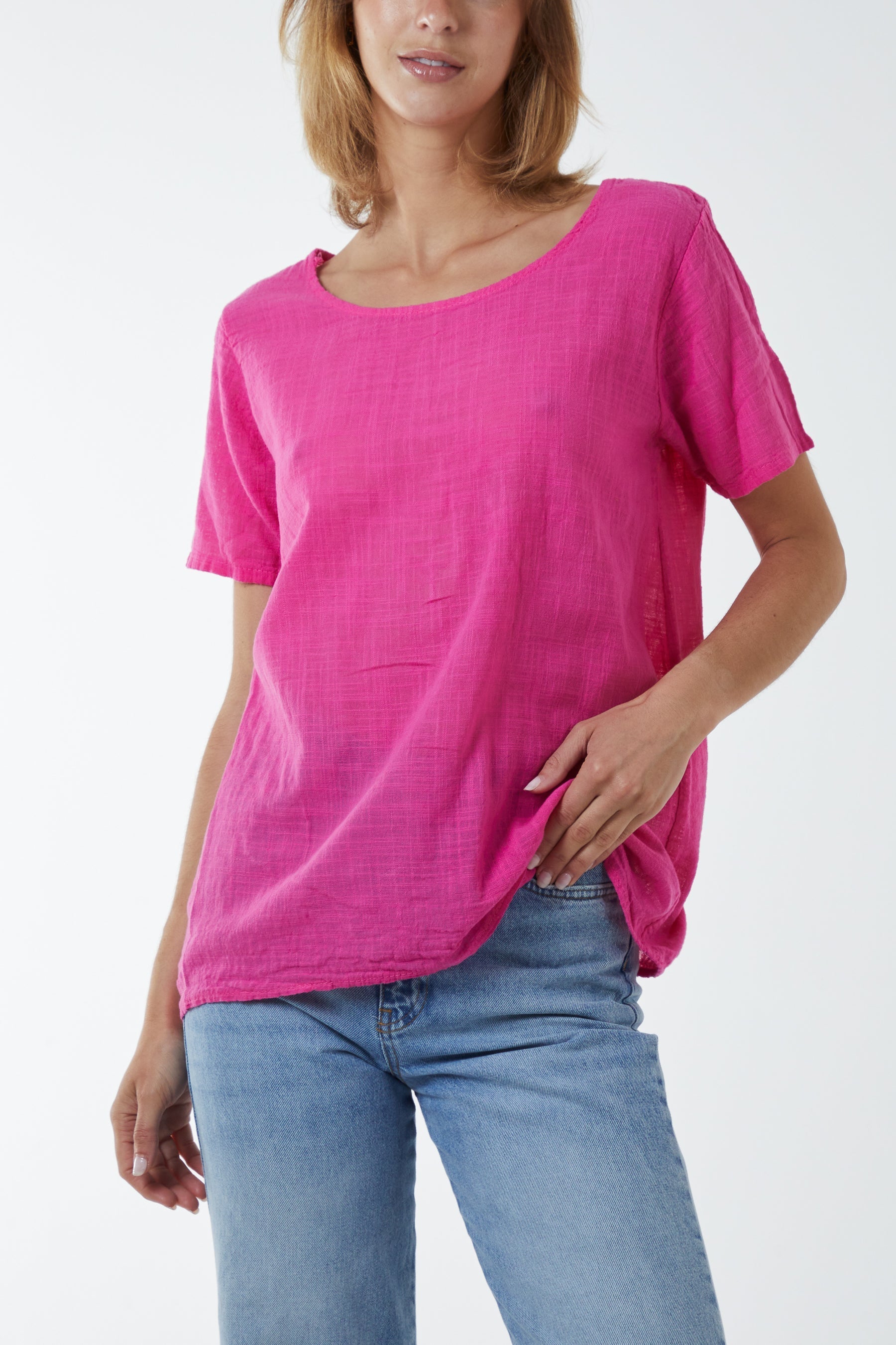 Jade Round Neck Button Back Top For Women ONE SIZE - Dropwear