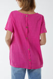 Orange Round Neck Button Back Top For Women ONE SIZE - Dropwear