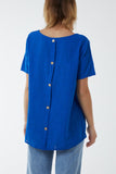 Royal Blue Round Neck Button Back Top For Women ONE SIZE - Dropwear